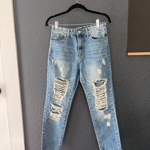 Ripped Distressed Light Blue Jeans- Momokrom UK Size 8 EU 36